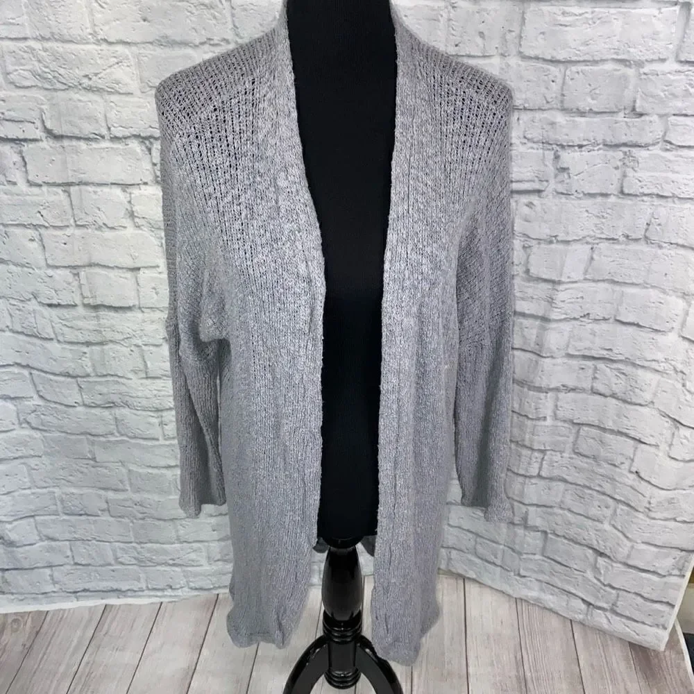 Say what women S cotton blend grey open front knit long cardigan